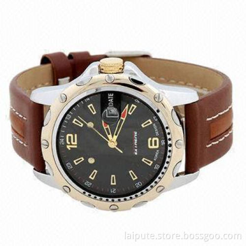 Fashionable Round Wristwatch with Alloy Case, Leather Band and Two-year Warranty Country